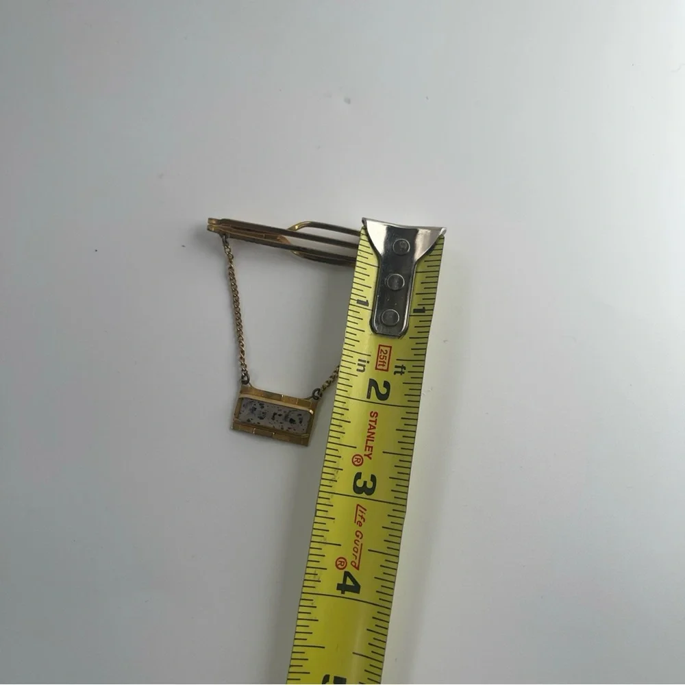 Vintage Tie Clasp NU-LOK Tie bar with clear & black Embellishment